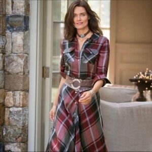Soft surroundings Terrific Tartan Wool Blend Plaid Maxi Dress Petite Medium